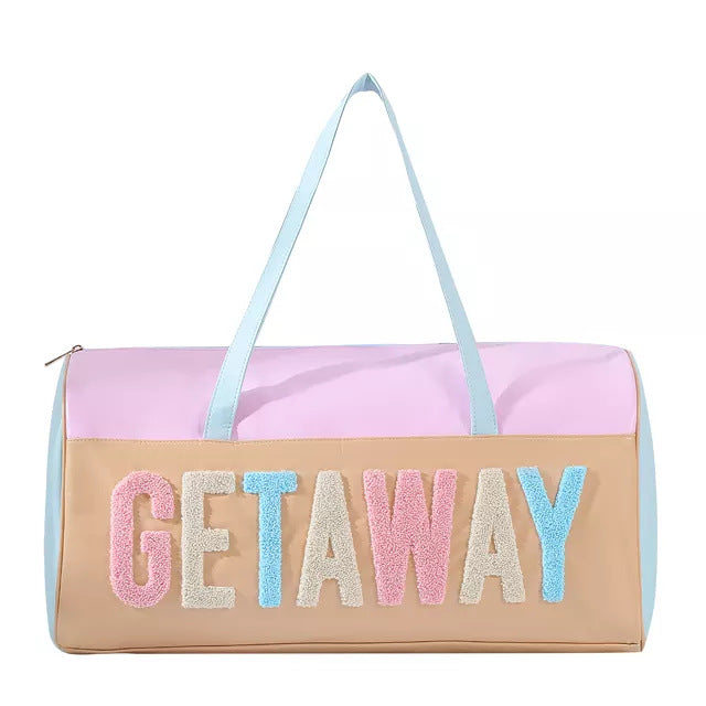 Melody Embroidered PU Duffle Bag, Waterproof Weekend Travel Handbag