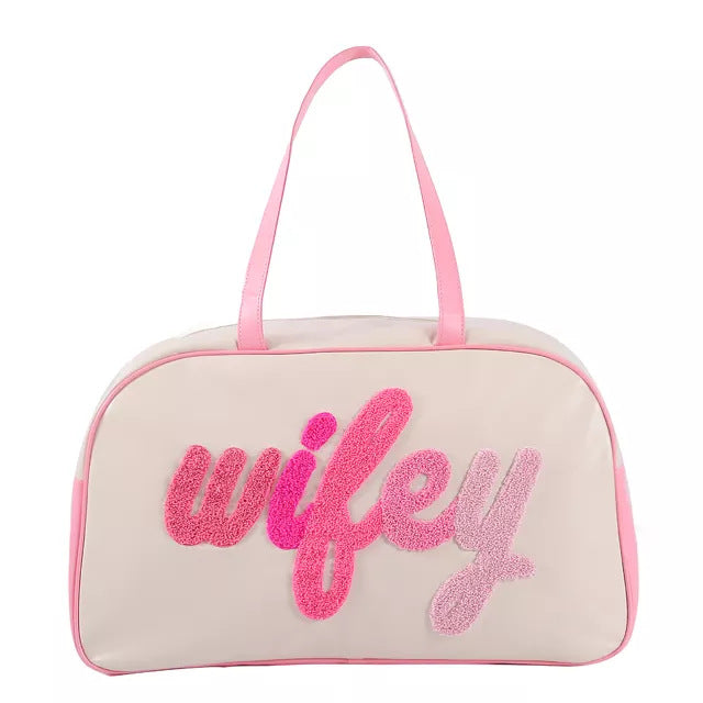 Melody Embroidered PU Duffle Bag, Waterproof Weekend Travel Handbag
