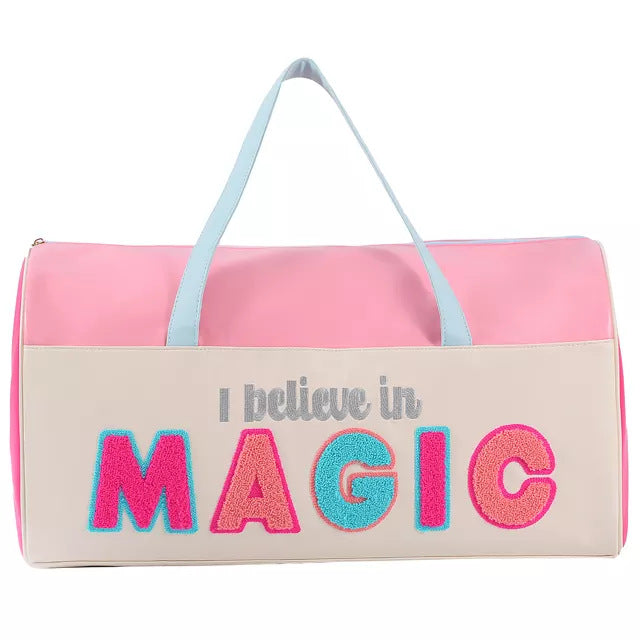 Melody Embroidered PU Duffle Bag, Waterproof Weekend Travel Handbag